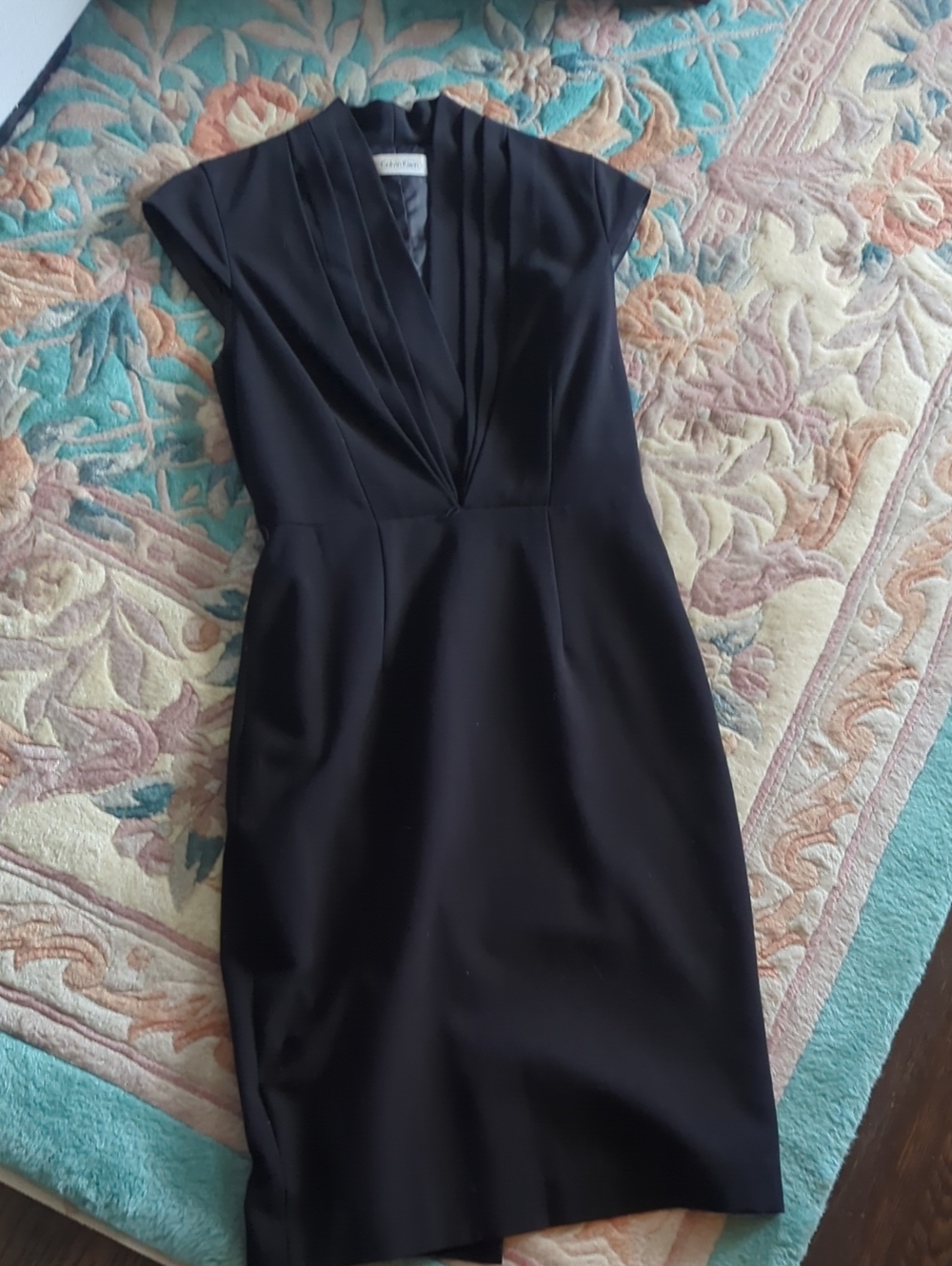 Calvin Klein Black V-Neck Midi Sheath Dress